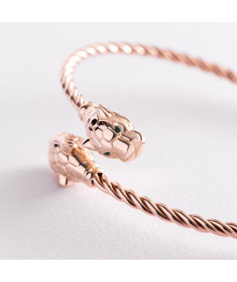 Rigid gold bracelet "Panthers" with cubic zirconias b04990 Onix