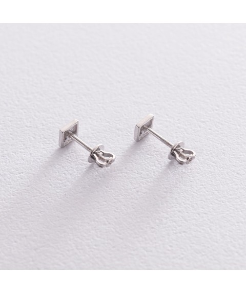 Earrings - studs "Squares" in white gold s07336 Onyx