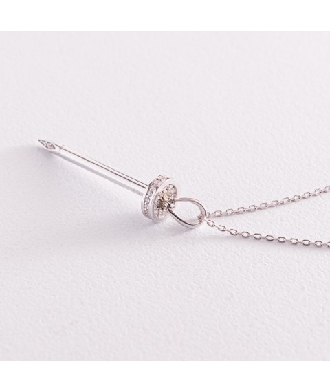 Necklace "Nail" in white gold (cubic zirconia) coll02185 Onix 45