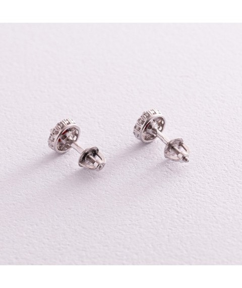 Silver earrings - studs with pyropes and cubic zirconia 2112/9р-GAR Onix