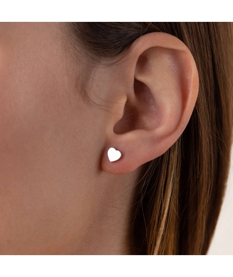 Gold stud earrings "Hearts" s06186 Onyx