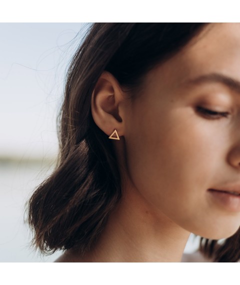 Gold stud earrings "Triangles" s06312 Onyx