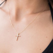 Double-sided gold necklace "Cross" with cubic zirconia col00811 Onix 38