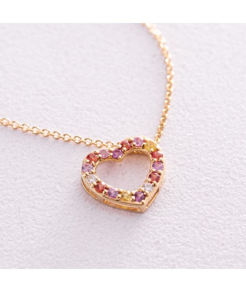 Gold necklace "Heart" with diamonds and sapphires flasks0091ca Onix 45