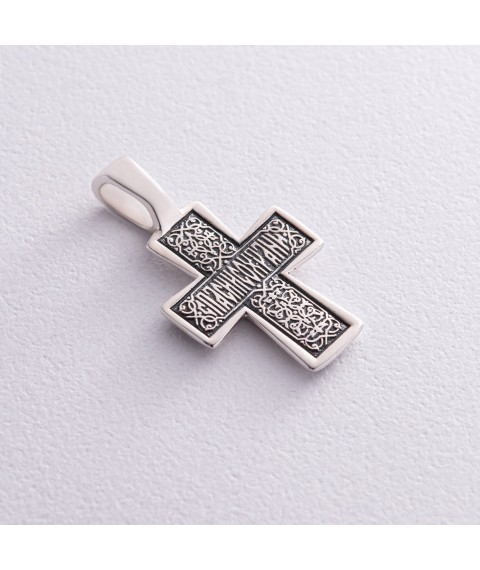 Православный серебряный крест "Распятие. Спаси и Сохрани" 133004 Онікс