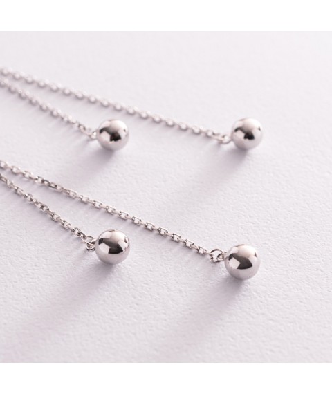 Silver earrings "Balls" on a chain 123149 Onyx