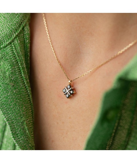 Gold necklace "Clover" with black diamonds 734833122 Onyx 45