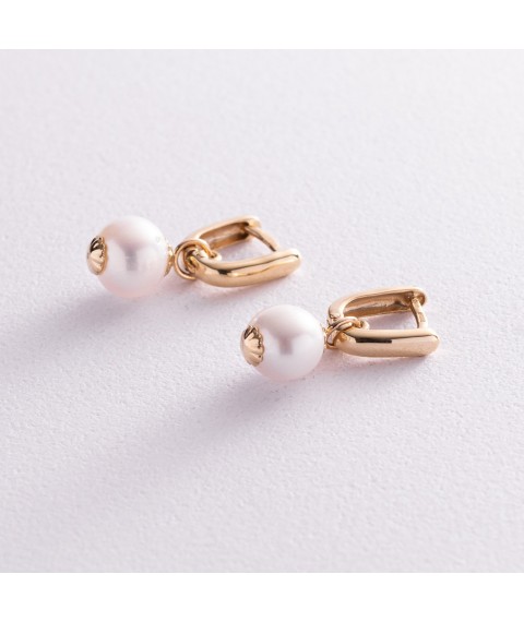Gold earrings with cult. fresh pearls s04954 Onyx