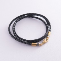 Leather cord with silver insert (blackened, gilded) 18741 Onyx 60
