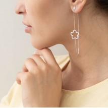 Gold earrings - studs on a chain "Flowers" s05952 Onyx