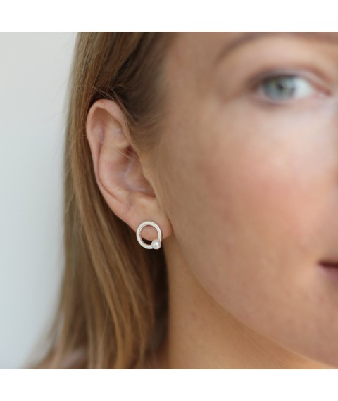 Silver stud earrings "Cycle" with pearls 122593 Onyx