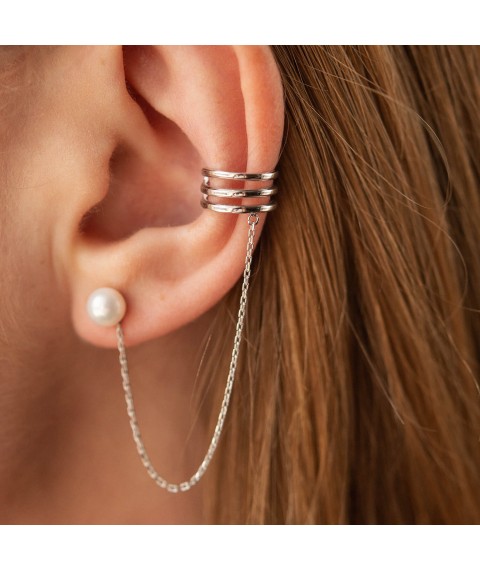 Earring - cuff "Trinity" with pearl (white gold) s08251 Onyx