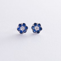 Gold earrings - studs "Flowers" (sapphire, diamond) sb0139aj Onyx