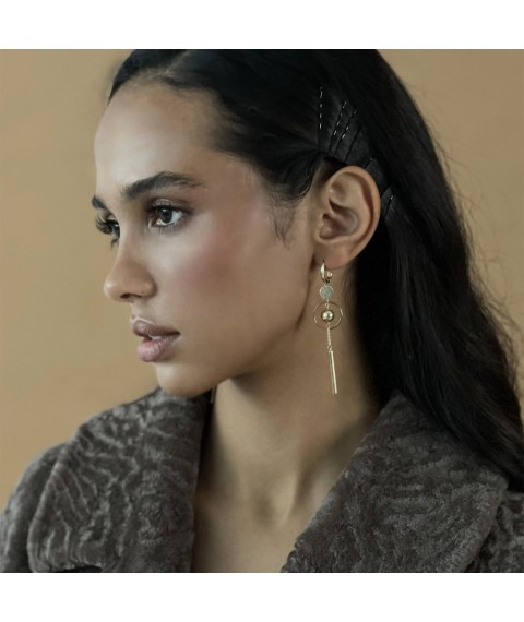 Gold earrings "Sun" with English clasp s06532 Onyx