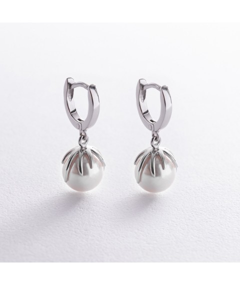 Earrings in white gold (cult. fresh pearls) s08586 Onyx
