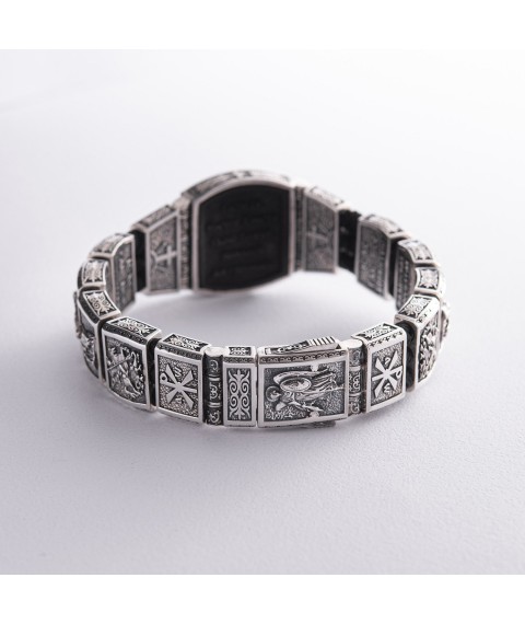 Silver bracelet "Lord Pantocrator. Faces of Saints" (ebony, cubic zirconia) 944 Onix 21.5