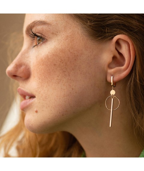 Earrings "Geometry" in red gold s08152 Onyx