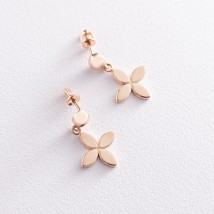 Earrings - studs "Clover" in red gold s07073 Onyx