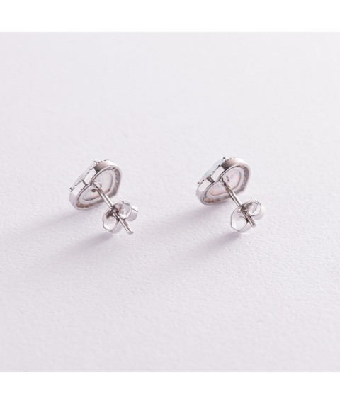 Gold stud earrings "Hearts" (named opal, cubic zirconia) s06325 Onyx