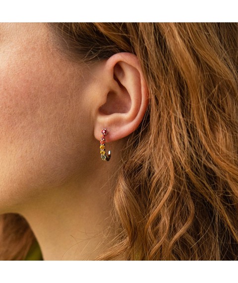 Gold earrings - studs with multi-colored sapphires sb0410nl Onyx