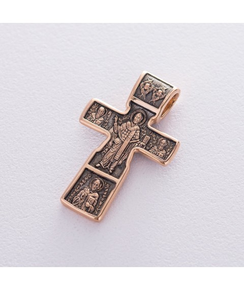 Orthodox gold cross "Crucifixion of Christ. St. Nicholas" p03315 Onyx