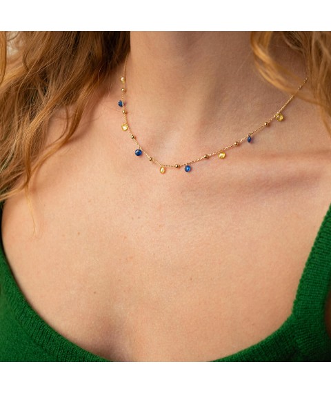 Gold necklace "Independent" with balls (blue and yellow cubic zirconia) count02321 Onix 42