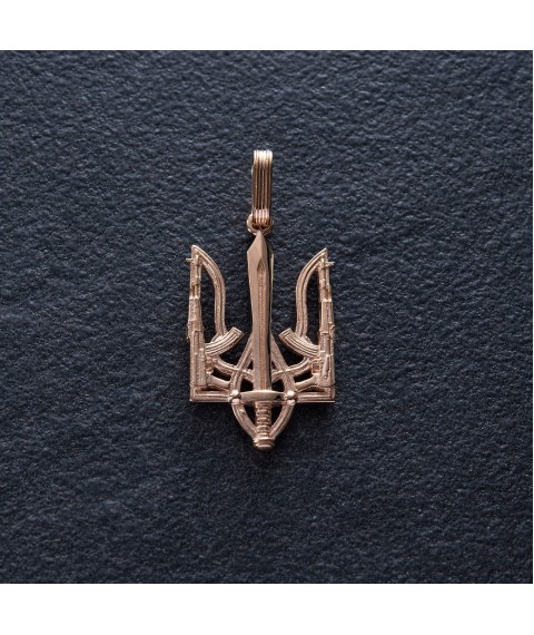 Pendant "Coat of arms of Ukraine - Trident" in red gold p03721 Onyx