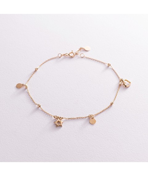 Gold bracelet "Heart and star" on the ankle b04878 Onix 24