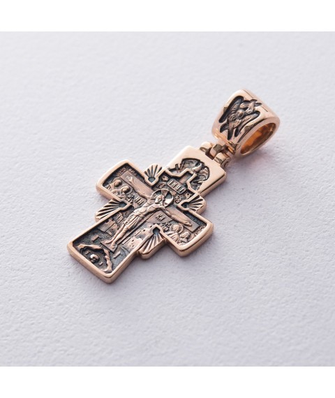 Золотой православный крест "Господь Вседержитель. Икона Божией Матери "Семистрельная" п02532 Онікс
