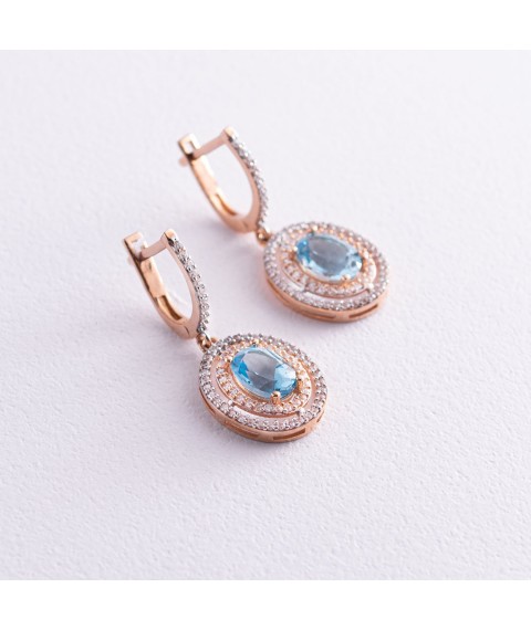 Gold earrings with blue topaz and cubic zirconia s04187 Onyx