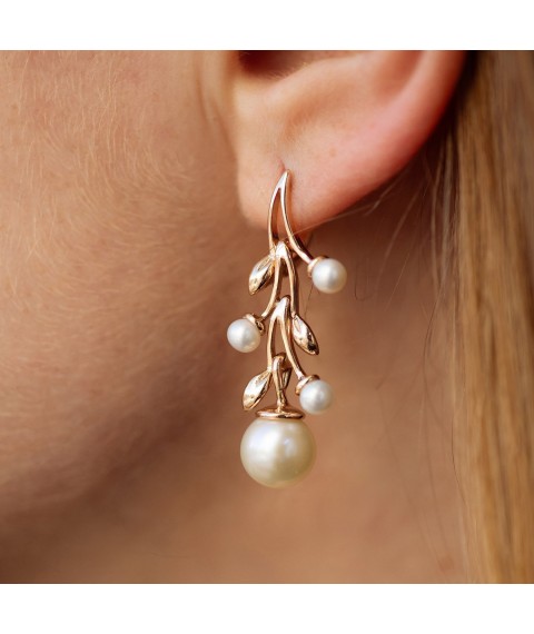 Gold earrings with cult. fresh pearls s02240 Onyx