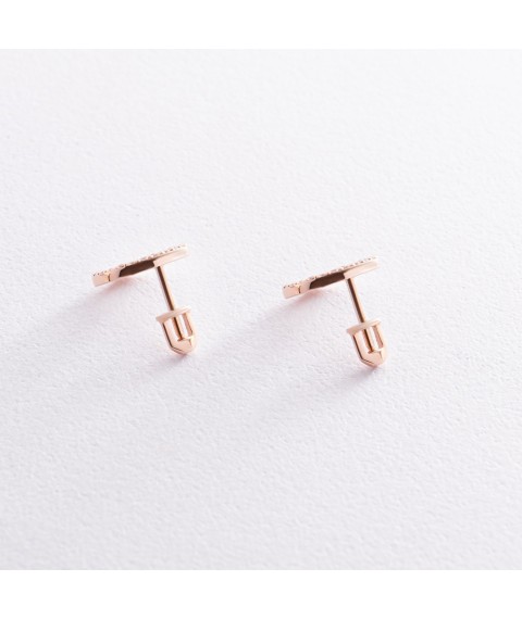 Earrings - studs "Cycle" with cubic zirconia 1.2 cm (red gold) s08398 Onyx