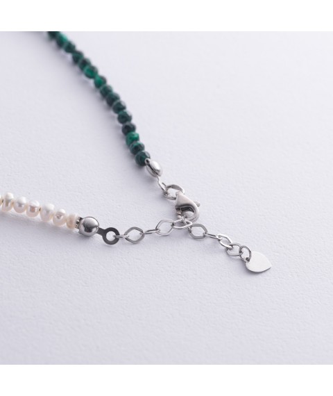Silver bracelet "Pearls and malachite" on the leg 141660 Onix 25