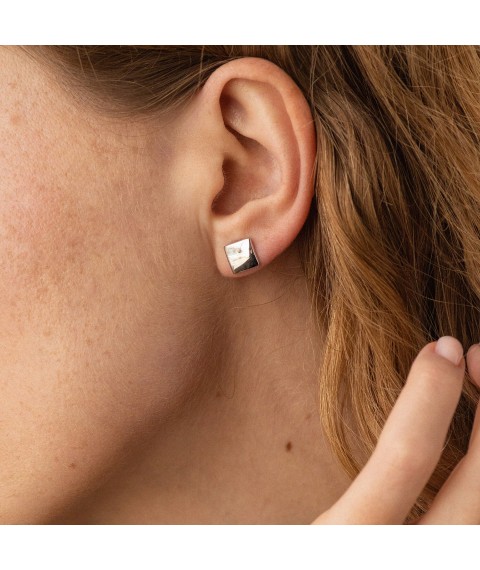 Earrings - studs "Squares" in white gold s05487 Onyx