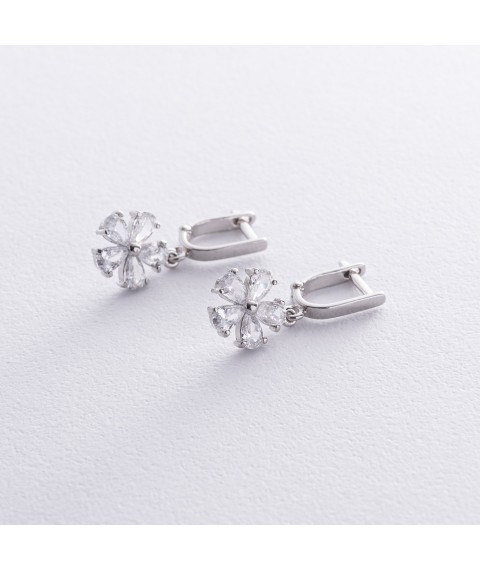 Срібні сережки "Квітка" з фіанітами 121198 Онікс