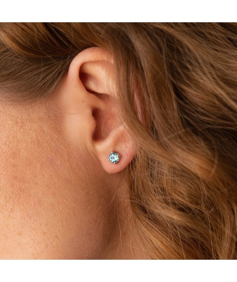 Gold earrings - studs with blue topaz sb0120gl Onyx