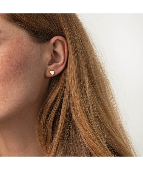 Gold earrings - studs "Hearts" s06192 Onyx