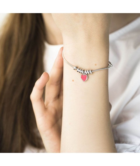 Silver bracelet with heart (enamel) 141247 Onix 21