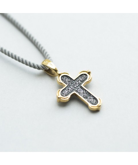 Silver cross "Crucifixion" with gold plated 132349 Onyx