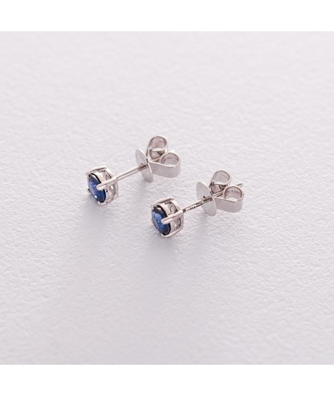 Gold stud earrings with blue sapphire sb0114gl Onyx
