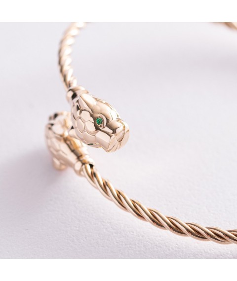 Rigid gold bracelet "Panthers" with cubic zirconia b05004 Onix