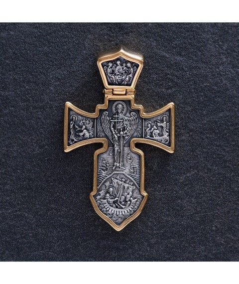 Silver cross with gold plated "Crucifixion. Guardian Angel" 131416 Onyx