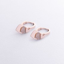 Gold earrings - rings "Hearts" with cubic zirconia s06618 Onyx