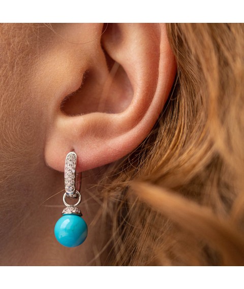 Gold earrings "Balls" with diamonds and turquoise sb0475ca Onyx