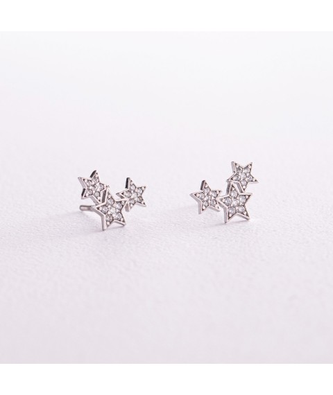 Silver earrings - studs "Stars" with cubic zirconia 301 Onyx
