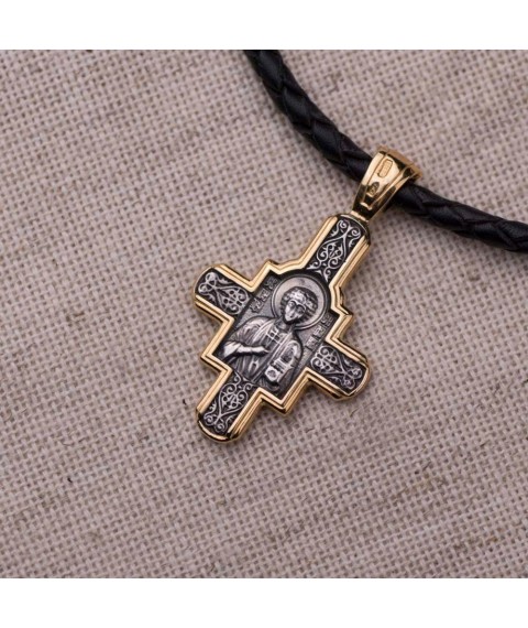Срібний хрест з позолотою. ''Господь Вседержитель. Великомученик Пантелеймон Цілитель " 132463 Онікс