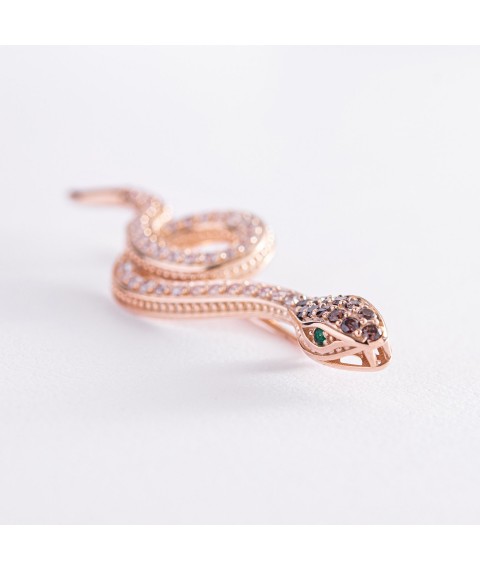 Gold brooch "Snake" with cubic zirconia zak00330 Onyx