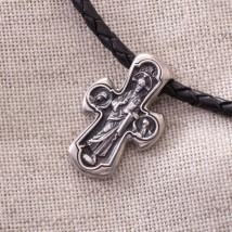 Православный серебряный крест "Деисус. Божия Матерь "Никопея" 13372 Онікс