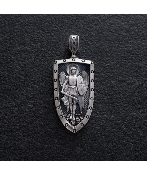 Silver pendant "Archangel Michael pray to God for us" 133224 Onyx