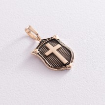 Gold pendant "Shield with a cross" (blackening) p03660 Onyx